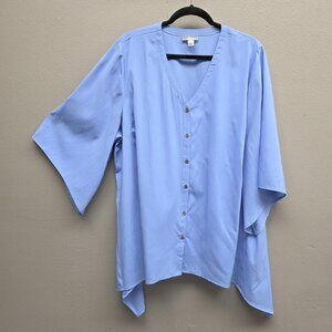 Catherines Shirt Womens 1X Blue Button Front Kimono Sleeve Tunic Top Lightweight